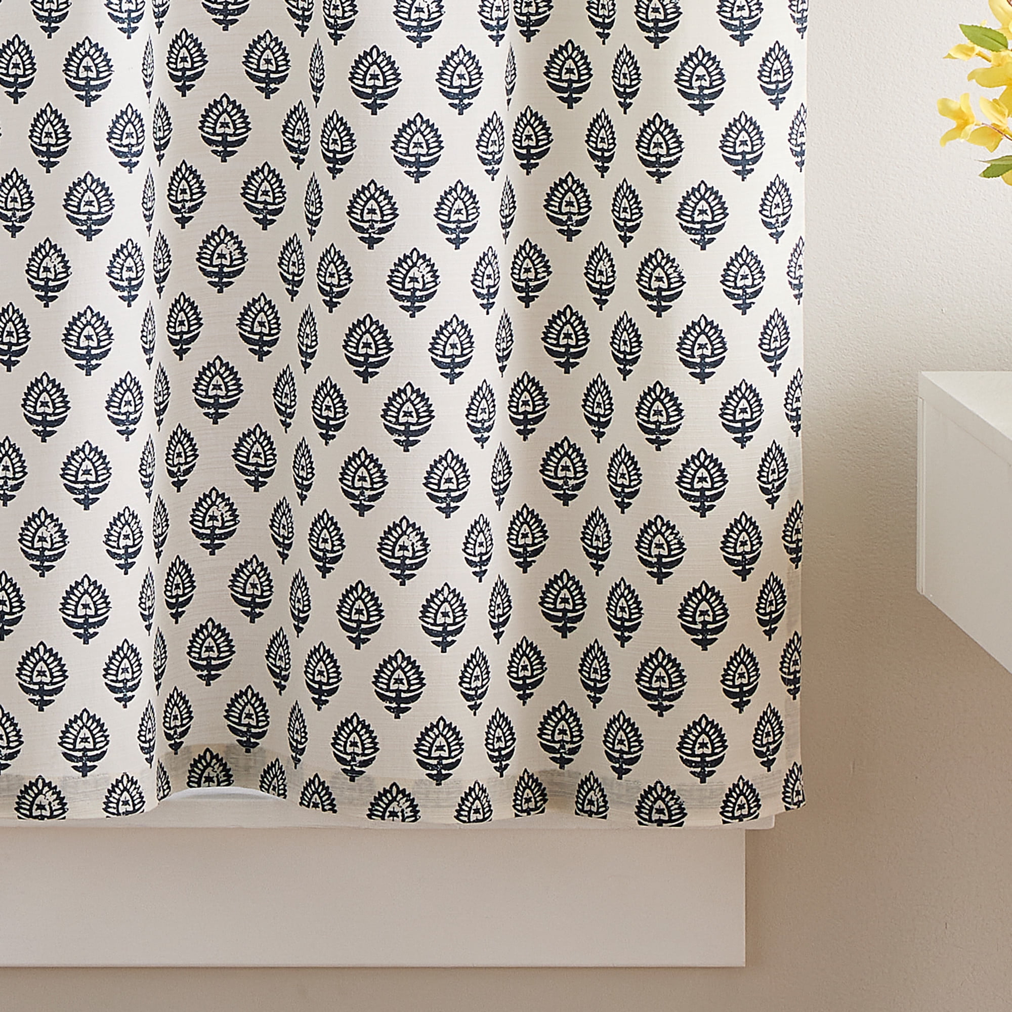Curtainworks Kiara 3 Piece Valance and Tier Set Navy, Rod Pocket, Light Filtering, Indoor, 58" x 14" Adult
