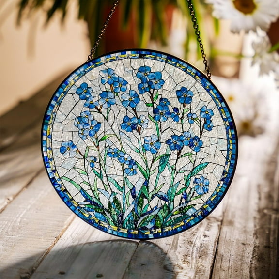Forget Me Not Stained Glass Suncatcher, Blue Floral, Window Hanging, Stained Glass Flower, Nature Inspired Art, Gift For Mom, Florist Gift