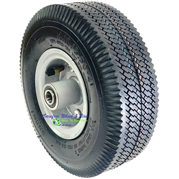 410/350-4 (10" x 3") Pneumatic Tire & Tube Assembly (3" Centered Hub & 1/2" Bearings)