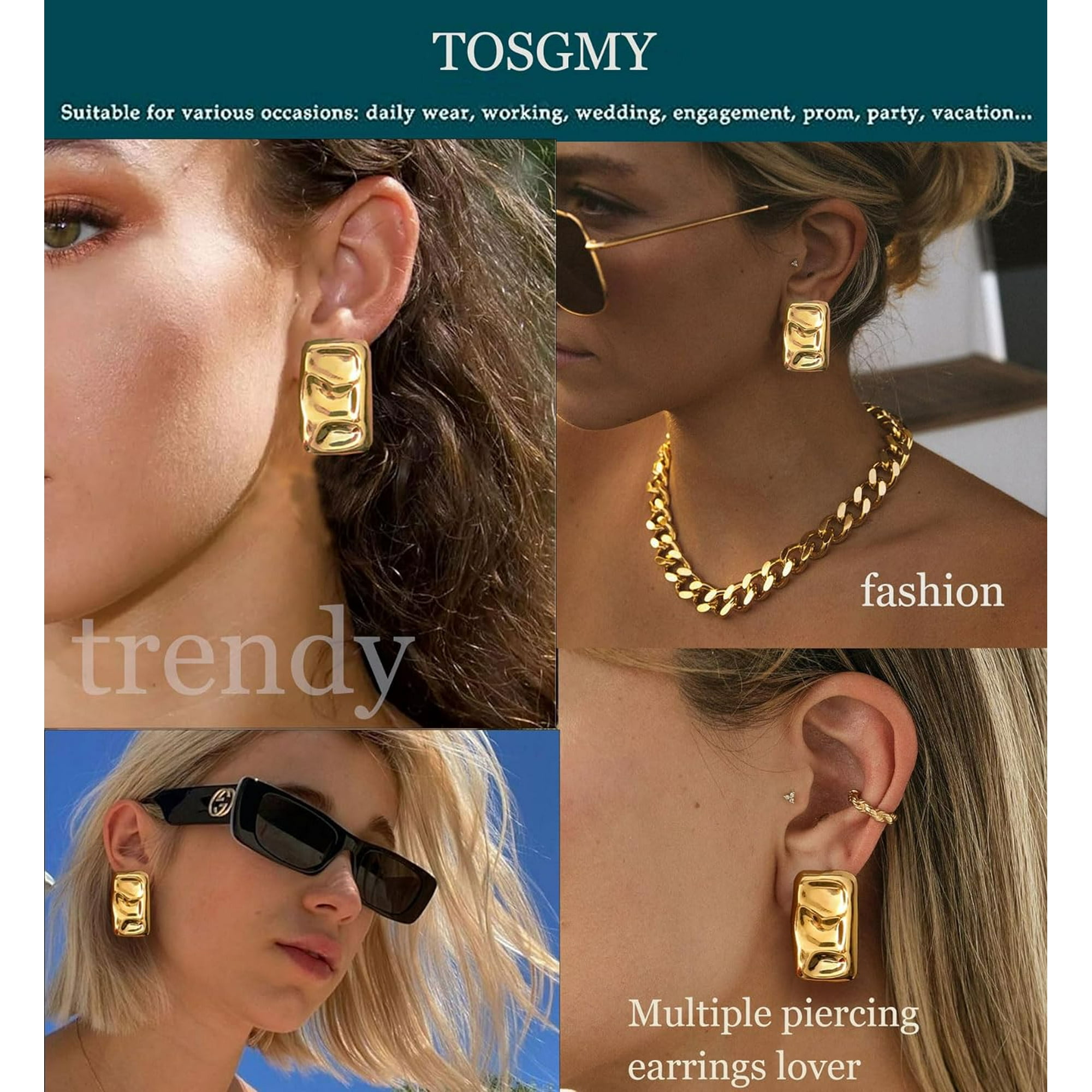 Gold Rectangle Stud Earrings For Women Gold statement Earrings Dainty Thick Stud Earrings Gold Square Heart Pearl Wrinkle Irregular Drop Earring Minimalist Geometric Earrings Walmart