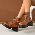 thumbnail image 3 of Womens Motorcycle Riding Combat Boots Fashion Buckle Strap Leather Gothic Platform Chunky Lug Mid Calf Ankle Booties Brown, 3 of 7