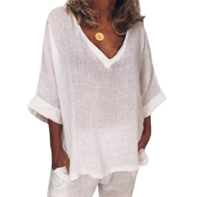 T-shirt à Manches Courtes Col en V pour Femmes blouse d'Été Décontractée Ample