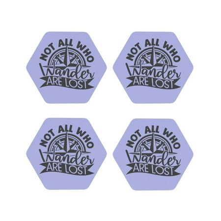 

Junzan Not All Who Wander Are Lost2 Print Coasters for Drinks - Leather Coasters Set of 4 for Coffee Table for Housewarming/Kitchen/Bar/Decor-Hexagon