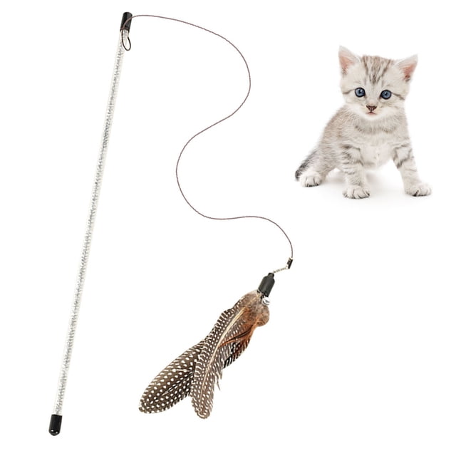 Baguette Teaser pour Chat Fausse Plume Cloche Décor Jouet Interactif pour Chat Jouet d'Entraînement pour Chat