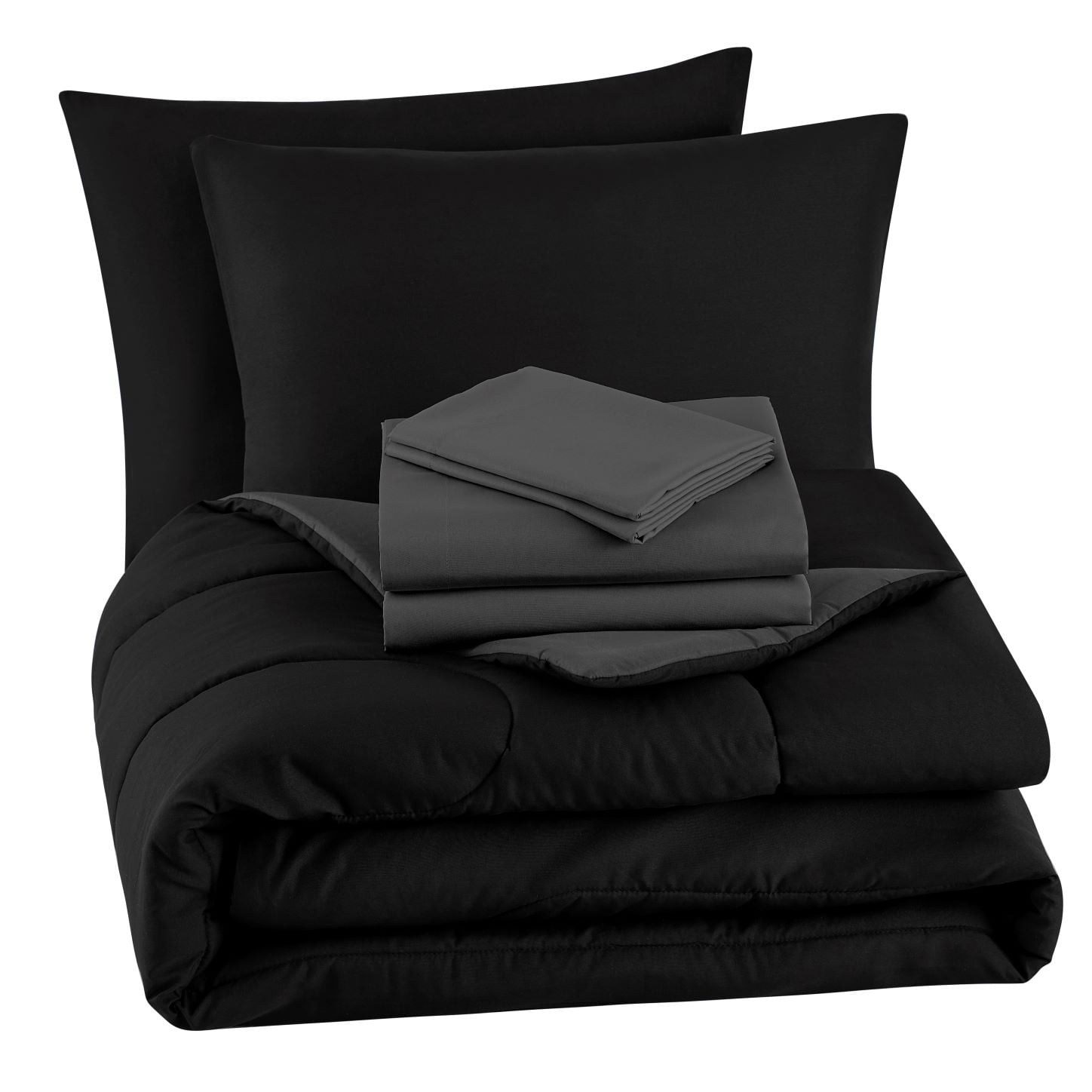 Mainstays Black 7-Piece Reversible Bed in a Bag Comforter Set with Sheets, Full