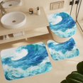 thumbnail image 6 of 4Pcs Minimalist Sea Art Wave Shower Curtain Set with Toilet Lid Cover Non-Slip Rugs for Bathroom, Contemporary Blue Ocean Nature Shower Curtain Bathroom Sets with Hooks, 72x72 Inch, 6 of 6