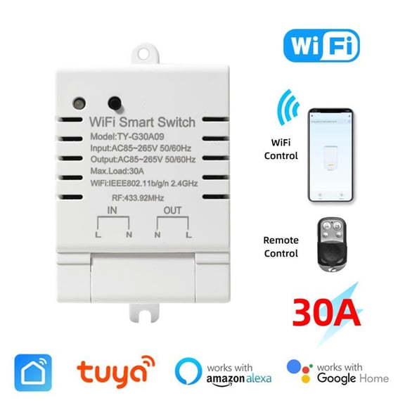 For For Tuya Smart WiFi Switch DIY Timer AC 85-265V Switch 30A KWh