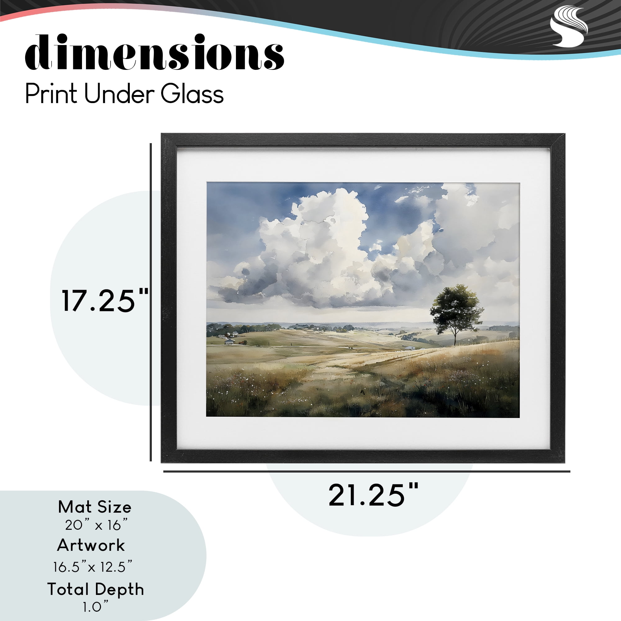 Stupell Industries Pretty Hills with Solitary Tree Black Framed Print Under Glass, design by Franklyn Gregory
