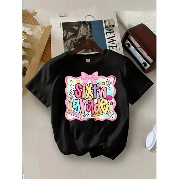 Back To School Stylish Graphic Tee Back To School Fun & Playful Design,everyday Wear, Pattern Printed TShirt Soft 100% Cotton, Breathable Knit Fabric, Machine Washable, Gift For Girls