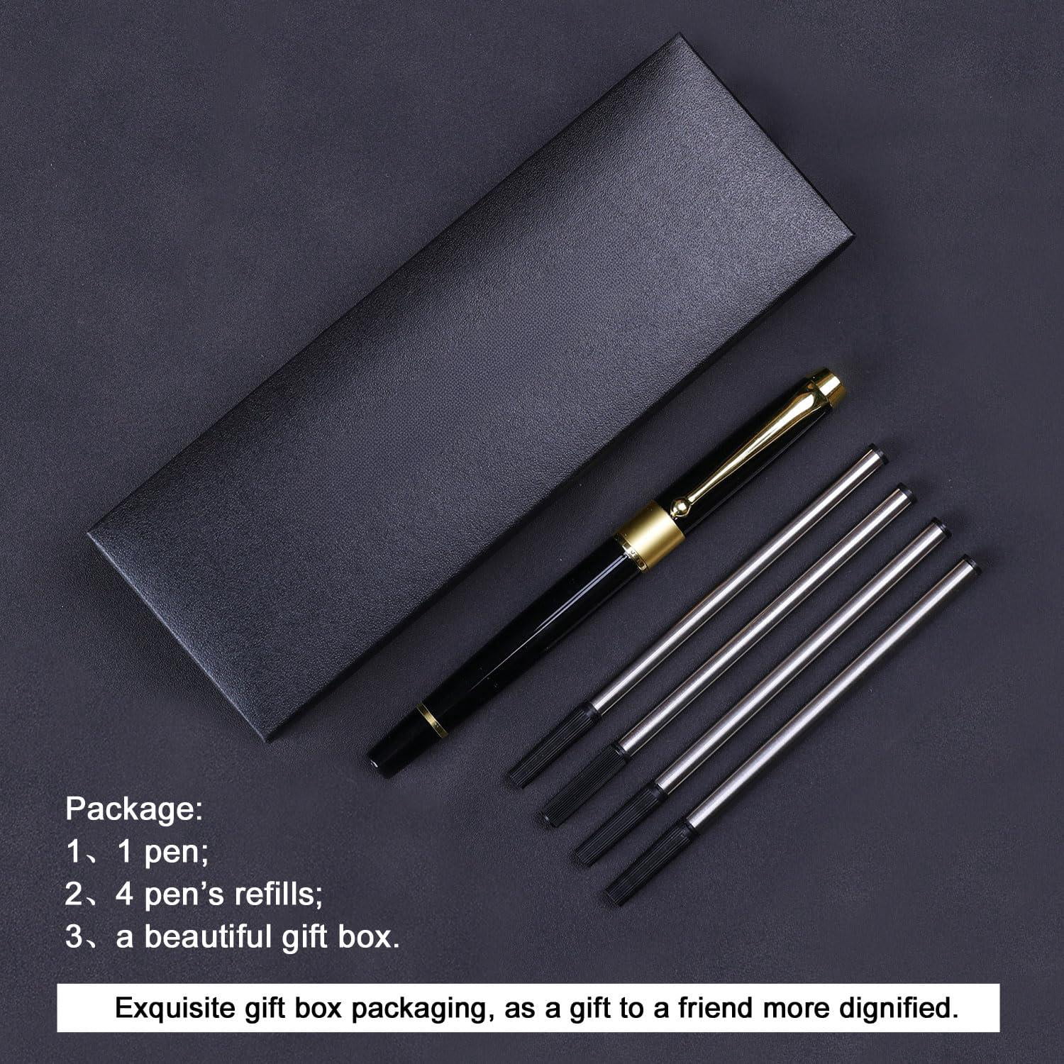 Ballpoint Pen Black Refill Luxury Line Width 0.5mm Ball Gift Set For Men & Women Professional Executive Office Nice Ballpens Classy Box (black)