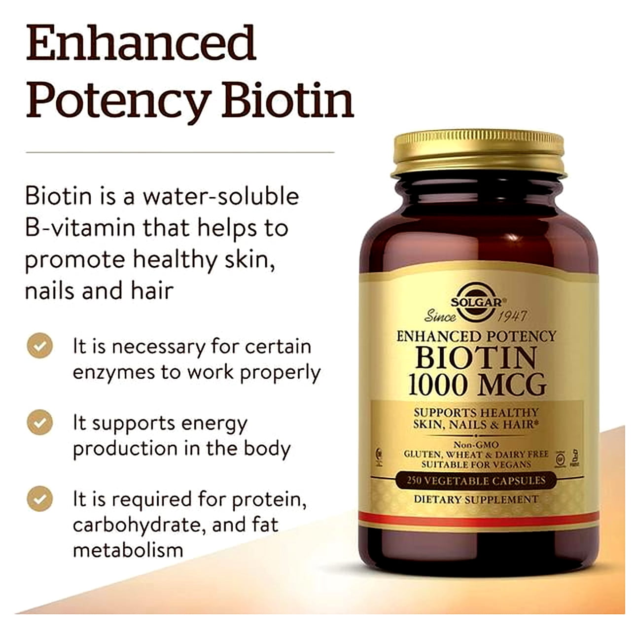 Solgar Biotin 1000 mcg - 250 Vegetable Capsules