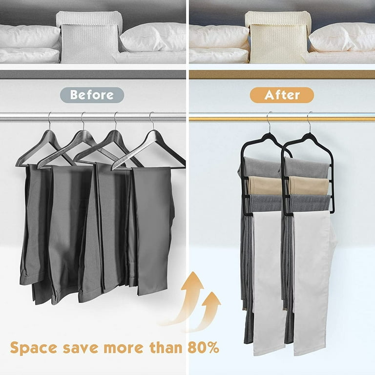 Mastom 4 Pack 5 in 1 Space Saving Hangers, Multilayer Metal Clothes Hanger Space Saver Coat Hangers, Anti-Slip Foam Padded Shirt Suit Hanger for