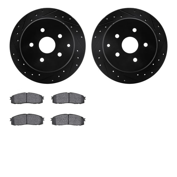 Dynamic Friction Company Rear Brake Rotors-Drilled and Slotted-Black with 5000 Advanced Brake Pads 8502-76111