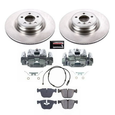 PowerStop Rear Stock Replacement Brake Pad and Rotor Kit with Calipers Fits: BMW Select Models KCOE7087