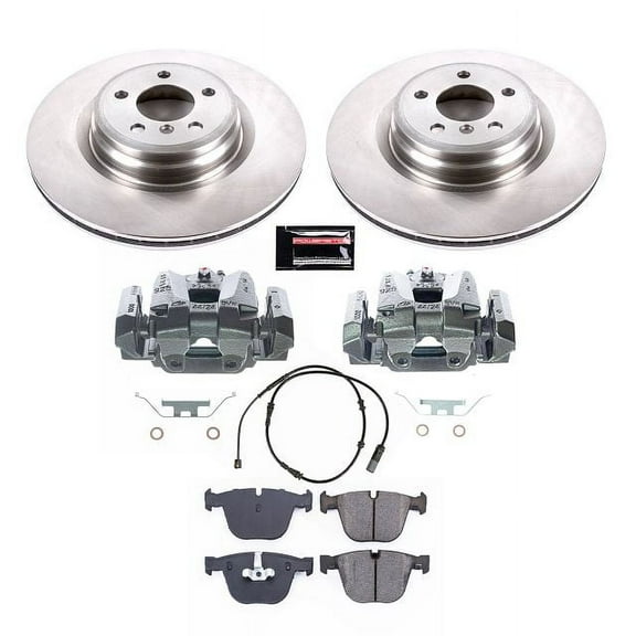 PowerStop Rear Stock Replacement Brake Pad and Rotor Kit with Calipers Fits: BMW Select Models KCOE7087