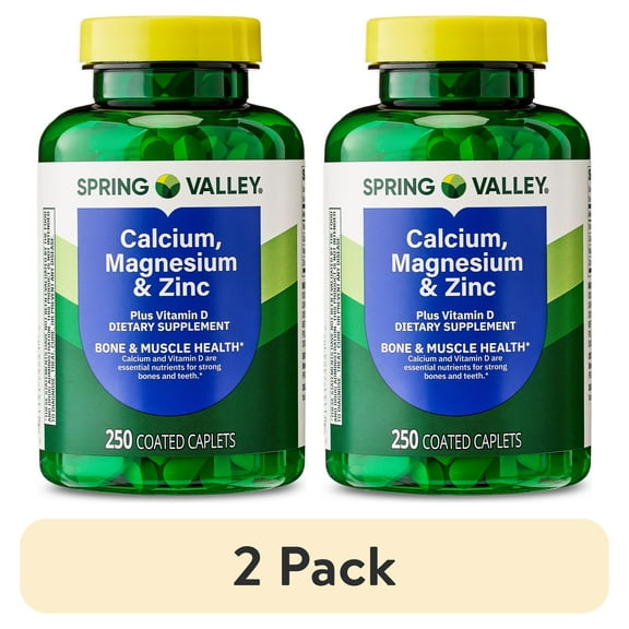 (2 pack) Spring Valley Calcium, Magnesium & Zinc Plus Vitamin D3 Coated Caplets, 250 Count