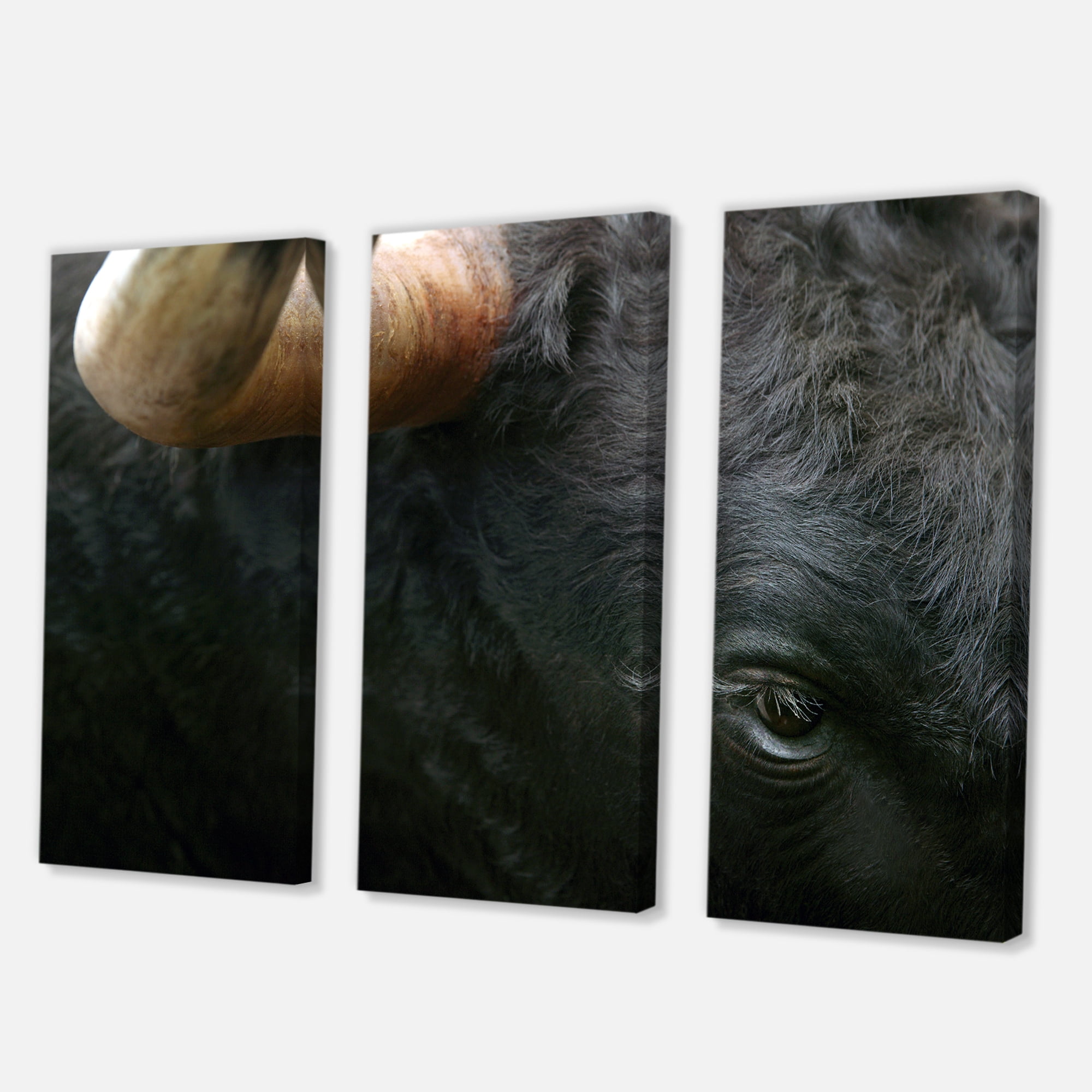 Designart ' Close-Up Of Eye Fighting Bull Head ' Farmhouse Canvas Wall Art Print