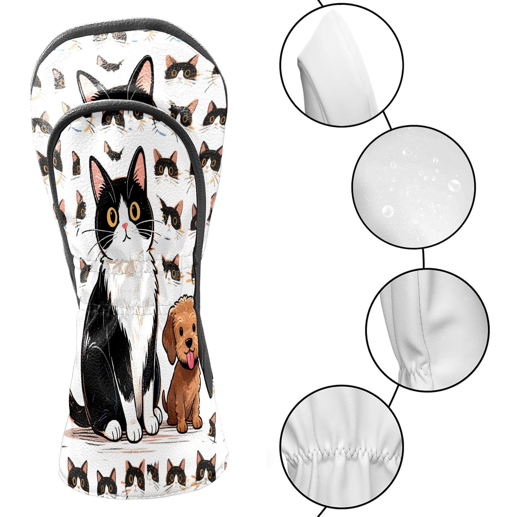 Golf Club Covers, While Pets Premium PU Leather Driver Hybrid Putter Head Covers with Velvet Lining, Waterproof Golf Gifts for Men Women