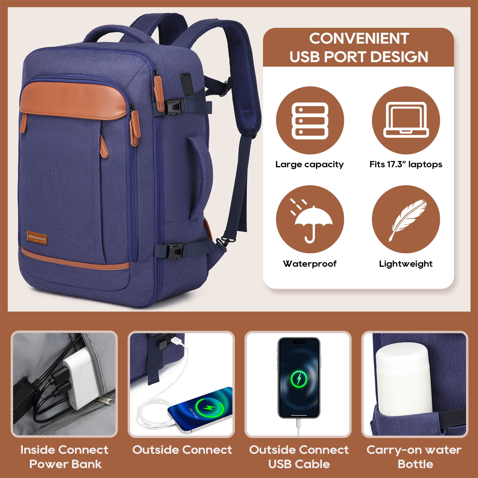 Joyway 2-Piece Travel Backpack Set Airline-Approved Waterproof Carry-On Luggage with USB Charging Port Comfortable Straps & Matching Toiletry Bag