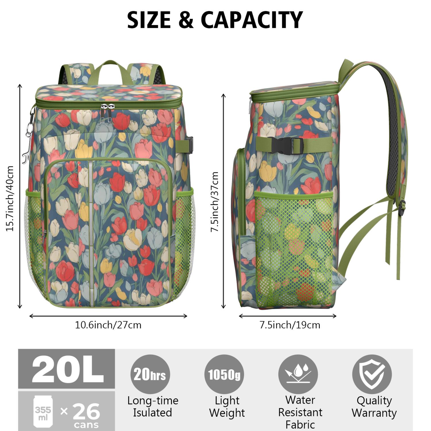 Travel Cooler Bag - Pioneer Flower Camping Beer Cooler Backpack with Bottle Opener- Waterproof Insulated Picnic Backpacks - Cooler Bag for Beach
