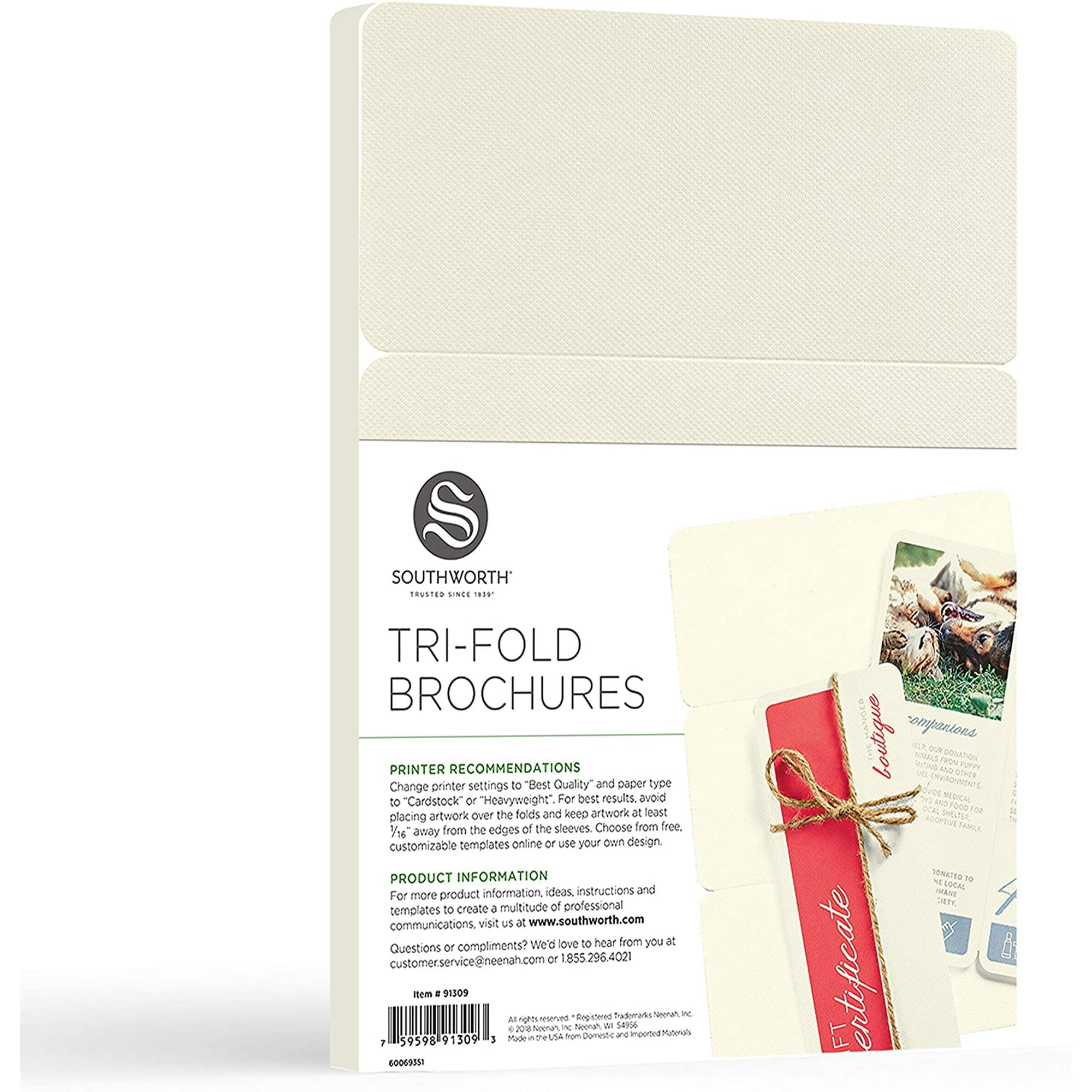 southworth tri-fold brochures, 8.5" x 11", 80 lb/216 gsm, techweave finish,  bare white, 25 ct. - packaging may vary