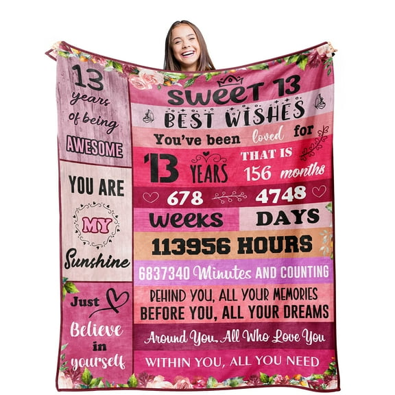 LHSHID Sweet 13 Gifts for 13 Year Old Girl Blanket Birthday Gifts for Thirteen Year Old Girls Fleece Blankets 30x40in