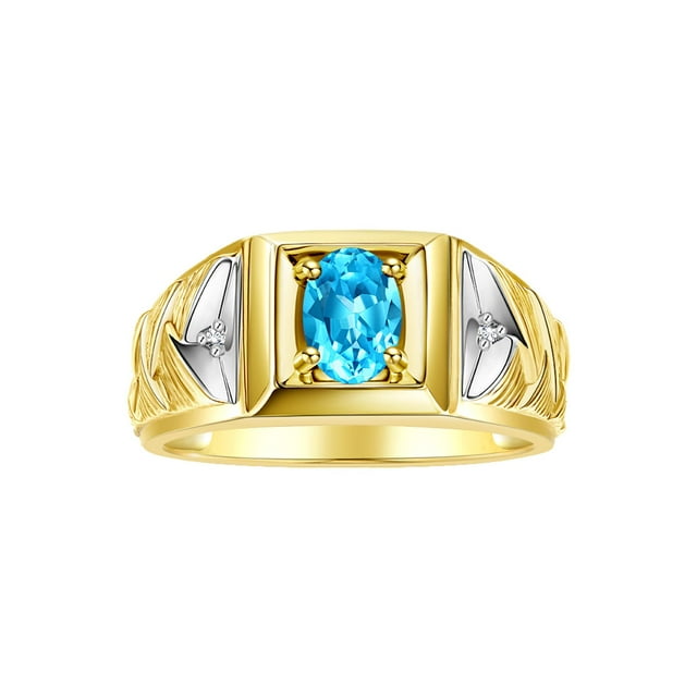 RYLOS Men's Rings Yellow Gold Plated Silver Rings Designer Weave Band 7X5MM Gemstone & Diamond Ring Blue Topaz December Birthstone Rings For Men Size 10