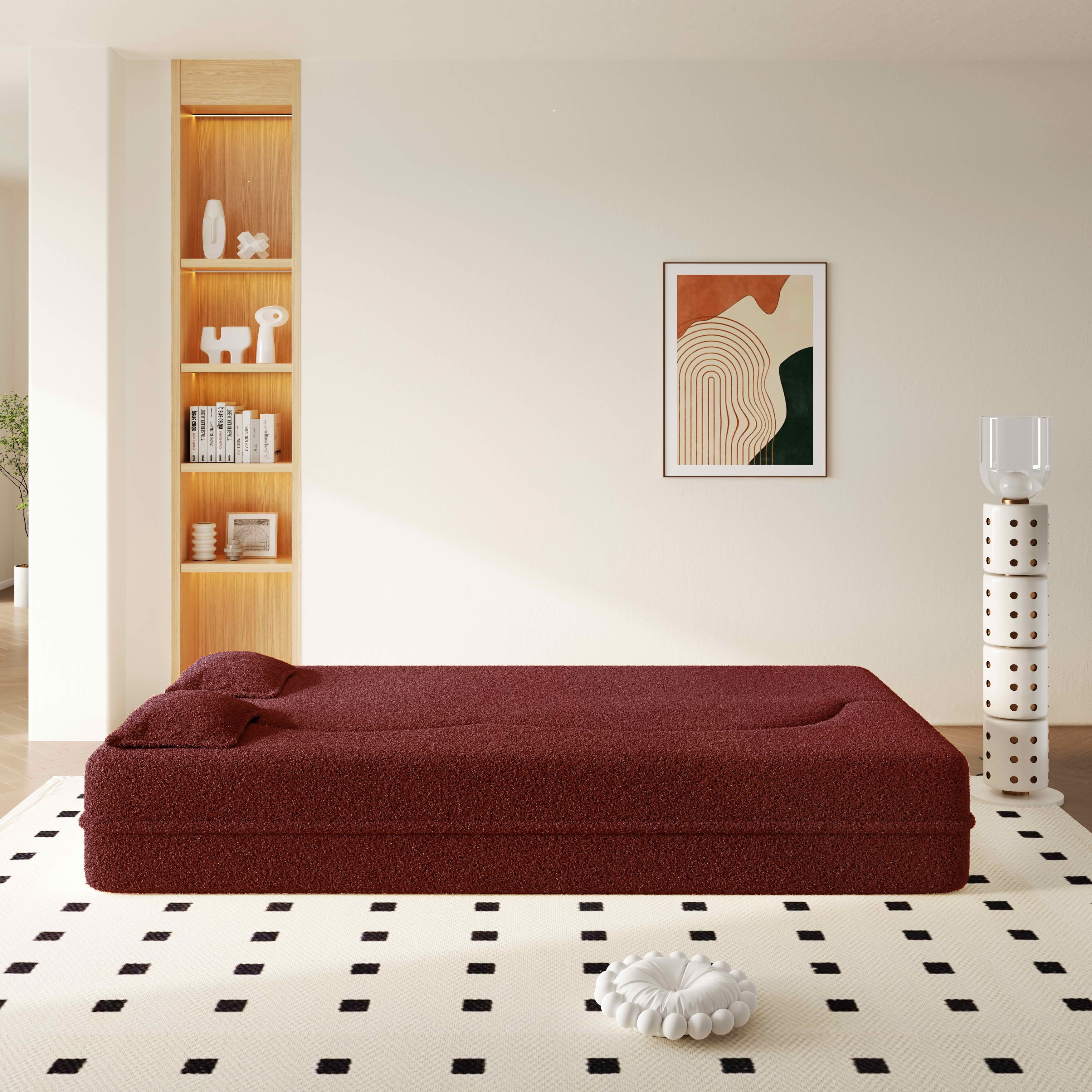 MAYEERTY Twin Corduroy Foldable Foam Floor Sofa Bed, Zero Assembly Vacuum Compressed Sleeper with 2 Pillows