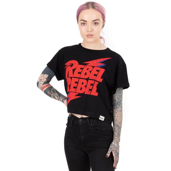 David Bowie Character Womens Black Cropped Short Sleeved T-Shirt | L | Made by Vanilla Underground