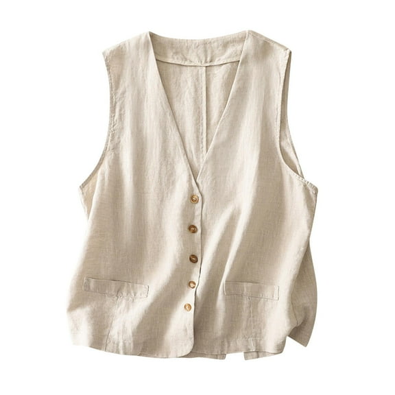 Lindreshi Jean Jacket Women Women's Denim Cotton Linen Vest Waistcoat Trend Casual Denim Sleeveless Vest Cardigan