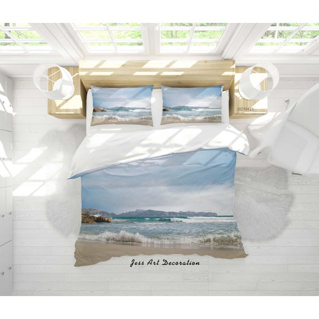 3D Cielo Montaña Playa Paisaje Funda nórdica Set Ropa de cama Set Funda nórdica