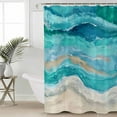 thumbnail image 2 of Extra Long Shower Curtain 72x84 Inch, Teal Coastal Shower Curtain Waterproof Bathroom Decor Summer Beach Nautical Abstract Art Fabric Bath Curtain Set Accessories with Hooks, 2 of 6