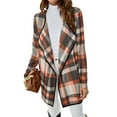 thumbnail image 4 of HUBERY Women Lapel Neck Long Sleeve Checkered Print Pocket Cardigan, 4 of 7
