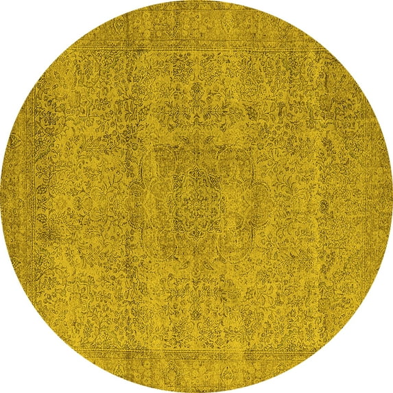 Ahgly Company Indoor Round Oriental Yellow Industrial Area Rugs, 8' Round