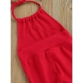 thumbnail image 6 of Toddler Girl Halter Sleeveless Romper Solid Color Ribbed Bell Bottom Jumpsuit, 6 of 8