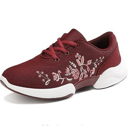 

Women s Mesh Embroidered Floral Sneakers Lace Up Walking Tennis Shoes Size 5