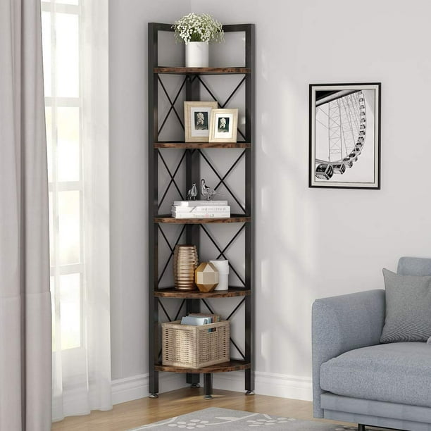 Tribesigns 5 Tiers Corner Shelf Bookshelf, Industrial Small Corner