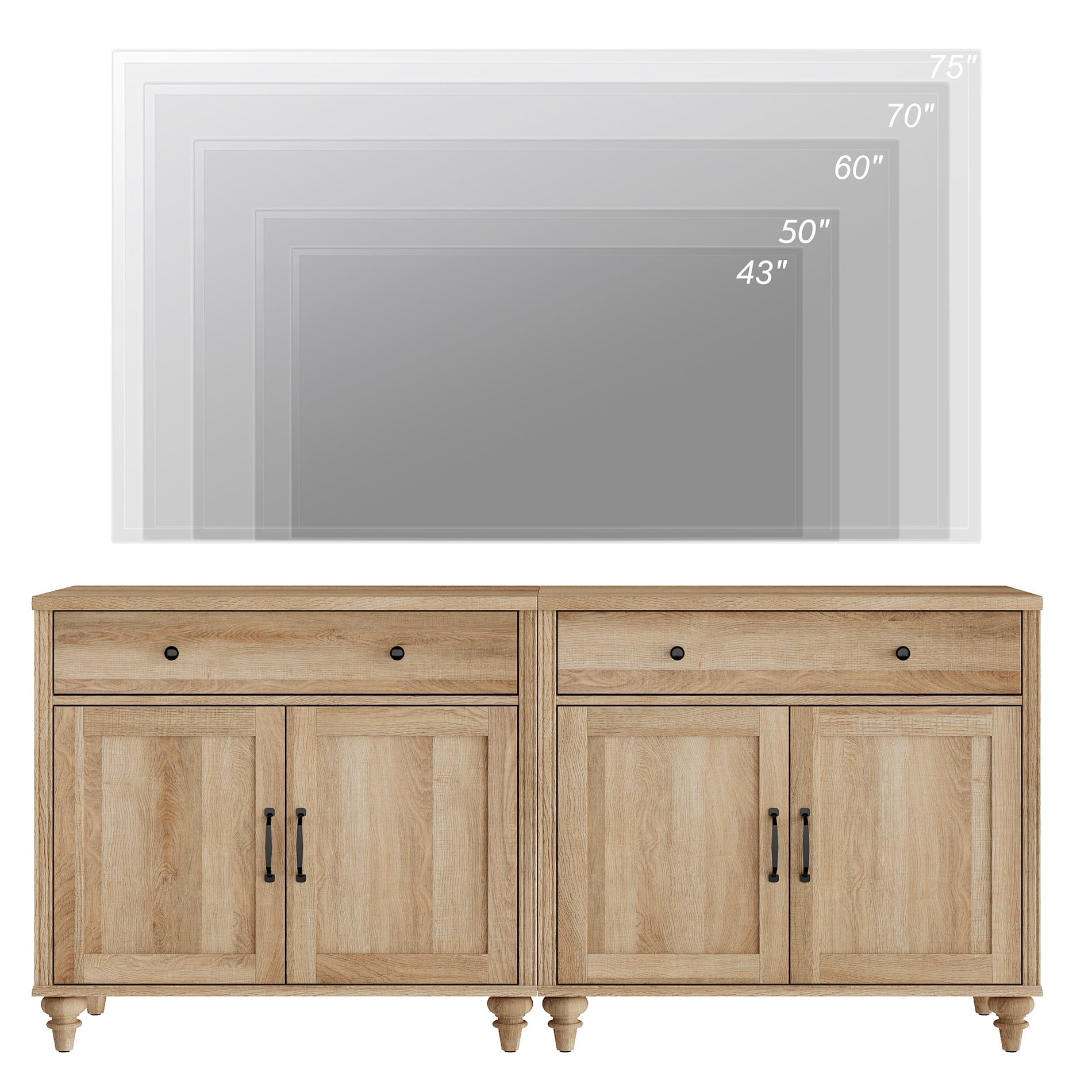 WAMPAT Large TV Stand for 75 inch TV with 4 Doors and 2 Drawers, Wood Universal TV Console Table with Storage Cabinets, Entertainment Center TV Console Table for Living Room & Bedroom, Oak