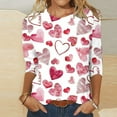 thumbnail image 2 of Jewelreauty Valentine's Day Crewneck Shirt Women 3/4 Sleeve Fashion Cute Graphic Tops Pullover Print T-Shirts (L, White-A), 2 of 5