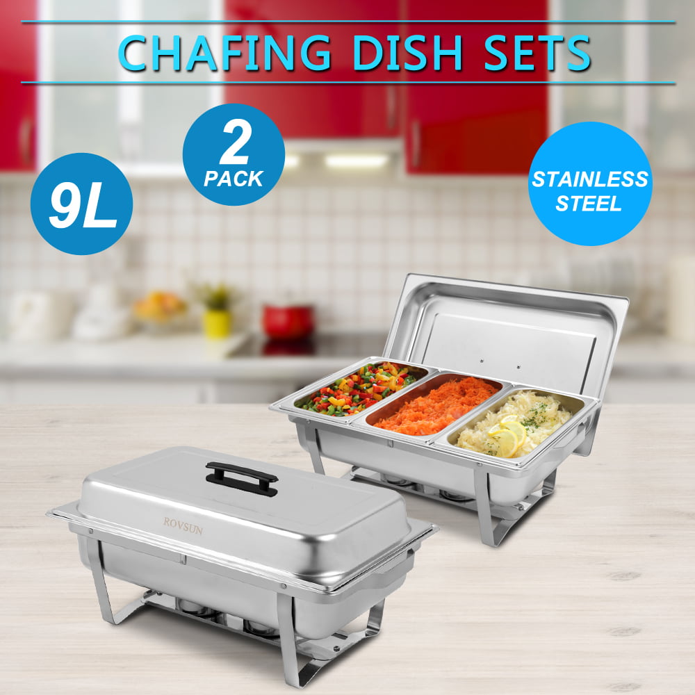 Stainless Steel Chafer 2 Pack Chafing Dish Sets Full 8QT Dinner Serving 