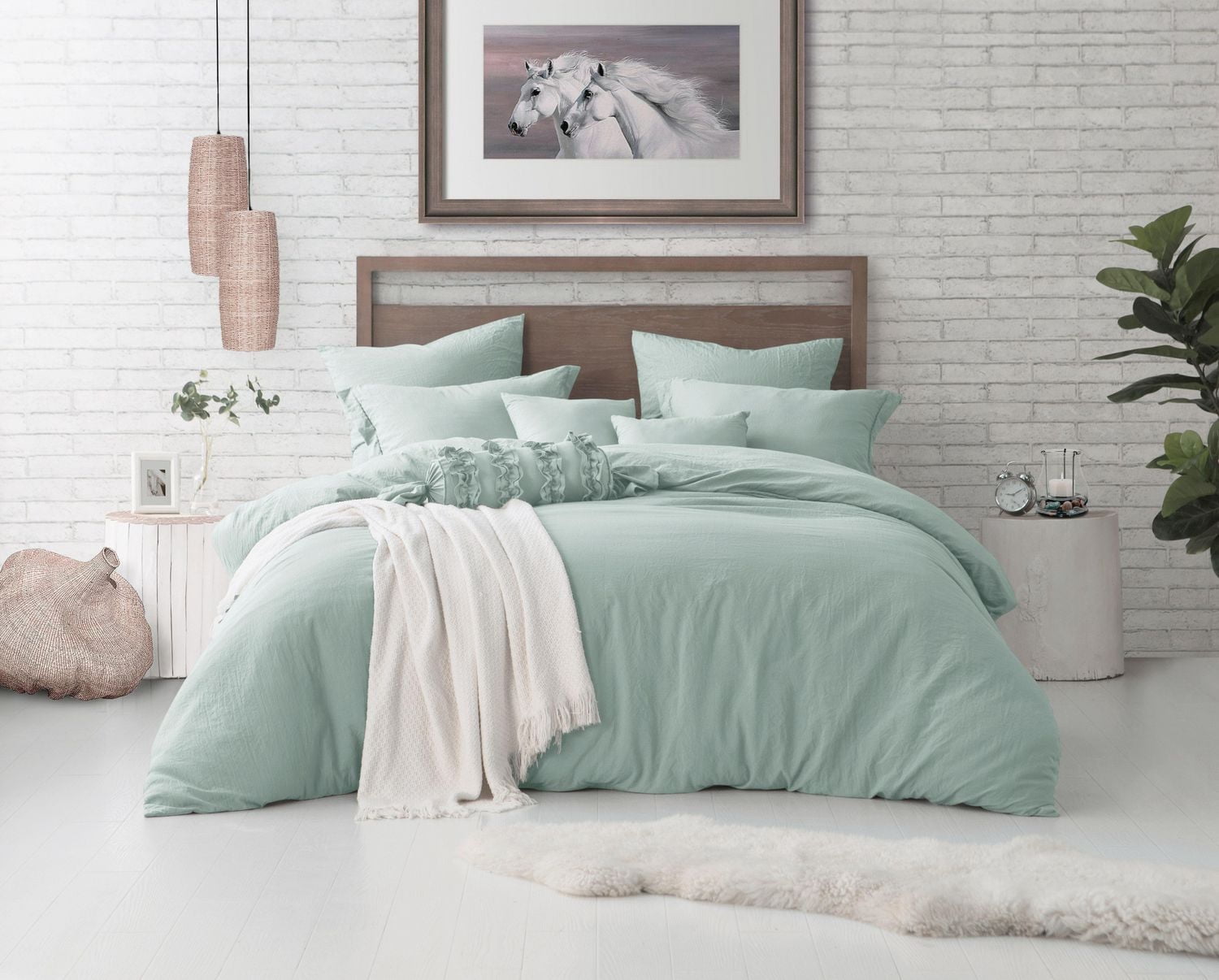 Natural Crinkle Fabric Ultra Soft Solid Duvet Cover Set - Zipper Closure