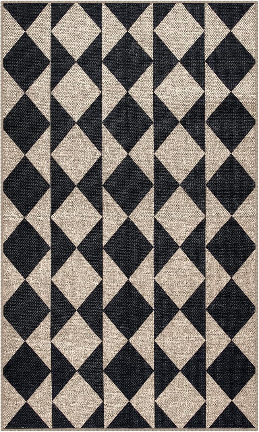 Lahome 3'x5' Checkered Easy Jute Area Rug,Outdoor Patio Rug Washable Rugs for Entryway Checkerboard Indoor Outdoor Living Room Classroom Rugs,Farmhouse Neutral Non Slip Black Carpet for Bedroom