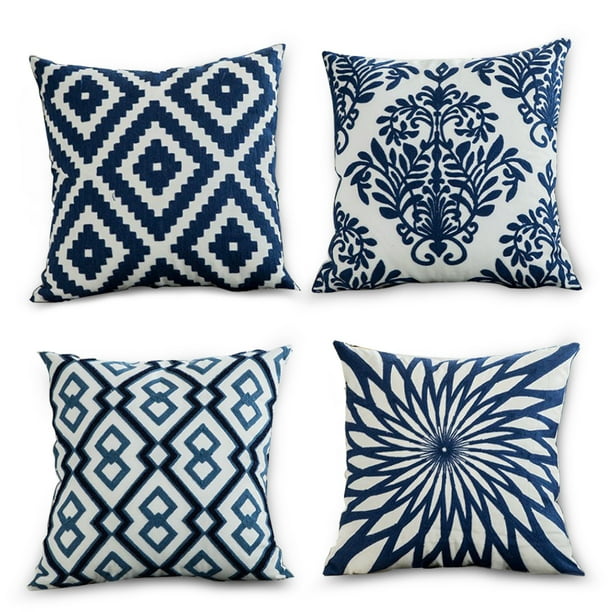 Novashion Cotton Embroidery Decorative Throw Pillow Cover Case For Couch Sofa Home Decor Modern Geometric Accent Pillow Cushion Cover 18 X 18 Inches Navy Blue 1pc Walmart Com Walmart Com