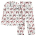 thumbnail image 4 of Ousvtion 2 PCs Valentine's Day Pajamas Sets Women Cute Bow Printed Nightgowns Valentines Two Piece Outfits Soft Tops and Bottom Button Down Long Sleeve Sleepwear Deals,A01-Multicolor,XX-Large, 4 of 5