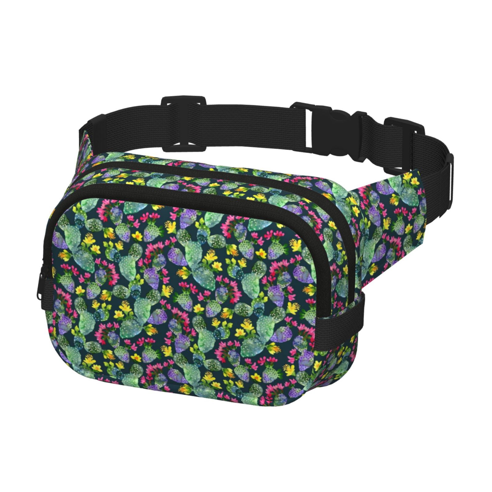Picia Watercolor Cactuses Print Square Double-Layer Waist Bag Mini Adjustable Waist Belt Bag Exercise Running Travel Hiking