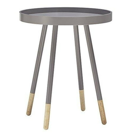 Danish Inspired Furniture ModHaus Living Mid Century Modern Danish Style Gray Round Wooden Tray Top Accent Side Table with Dowel Metal Legs - Includes Pen ()