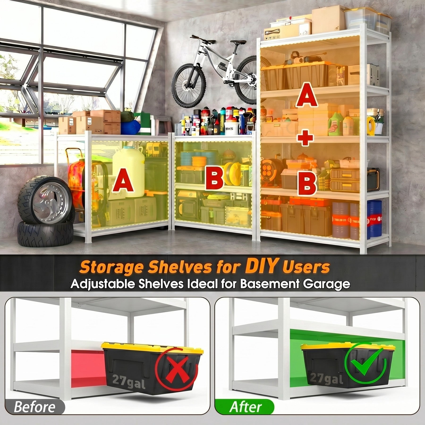 Sailvan 1650LBS Heavy Duty Garage Shelving, 5-Tier Adjustable Metal Storage Shelves, Industrial Steel Utility Rack, 36"W x 16"D x 72"H,White