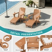 Folding Adirondack Chair with Ottoman, HDPE Adjustable Patio Chair, Teak