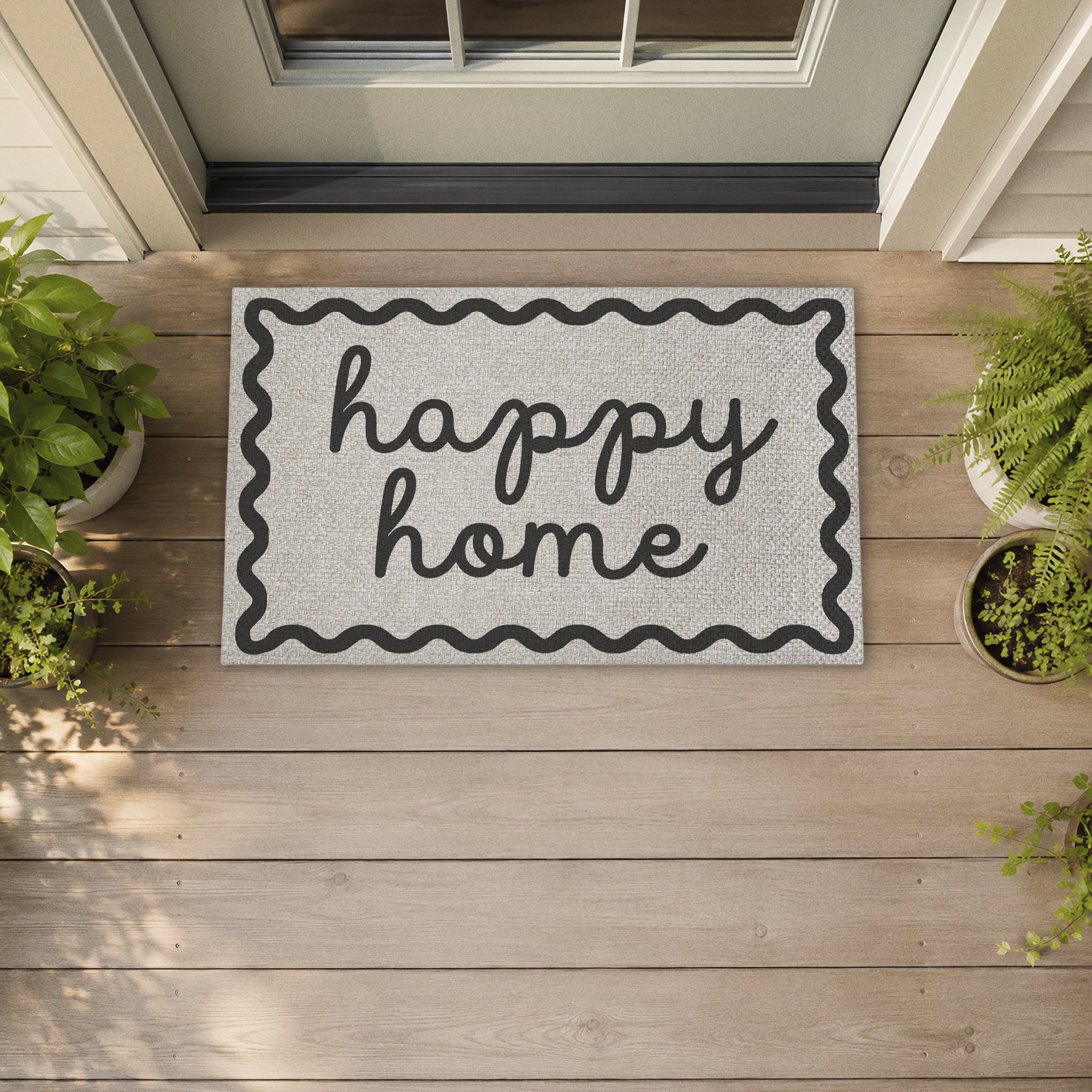Stupell Industries Happy House with Wavy Border Printed Outdoor Imitation Sisal Floor Mat, design by Lil' Rue
