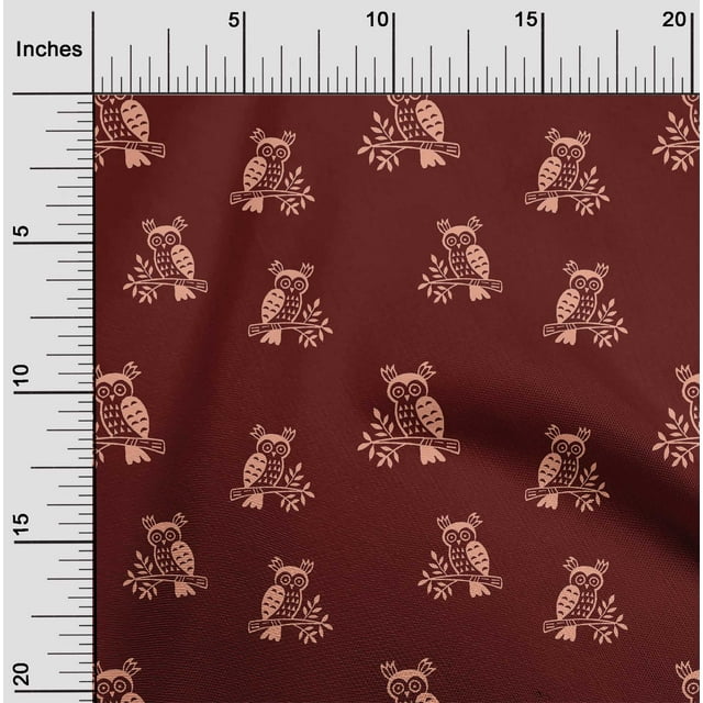 oneOone Silk Tabby Fabric Branch & Owl Block Print Fabric By The Yard 42 Inch Wide